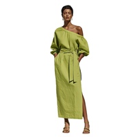 Nouvelle Robe Femme Automne 2026 Style Européen et Américain Vintage, Épaules Dénudées, Taille Cintrée à Lacets, Fente et Poches