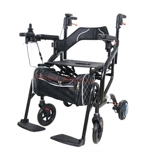 2 in 1 elettrico pieghevole in alluminio deambulatore deambulatore sedia a rotelle di trasporto con sedile a 4 ruote per anziani - Product Image 1
