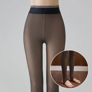Grande taille élastique <span class=keywords><strong>polaire</strong></span> <span class=keywords><strong>doublé</strong></span> femmes Leggings thermique taille haute épais collants hiver chaud transparent serré - Product Image 3