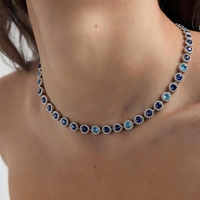 Collier pour femme de style européen et américain, bleu dégradé, entièrement serti de diamants - luxueux, éblouissant, pour les banquets