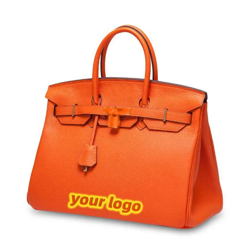 Tas tangan kustom untuk wanita, tas Tote kulit asli Platinum kulit sapi mode klasik dengan Logo