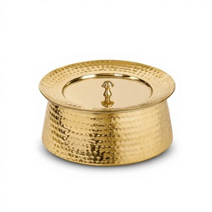 Hammered Brass Biryani Handi With Lid Shiny Gold Finish Biryani Cookware <b>Pot</b> For Kitchen Stovetop <b>Cooking</b> Handi <b>Pot</b> - Product Image 1