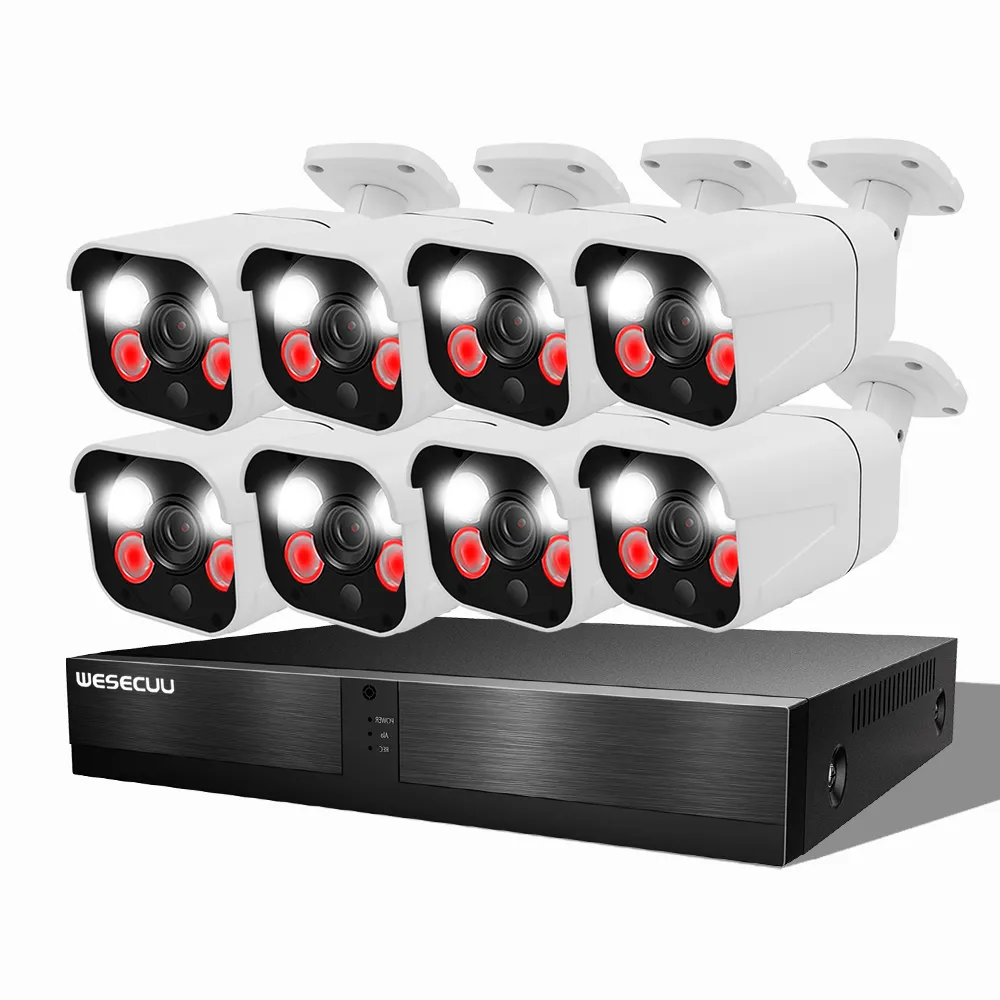 WESECUU CCTV manufacturer 4K 8ch POE NVR kits 8MP AI human outdoor surveillance ip camera kit cctv camera system security camera