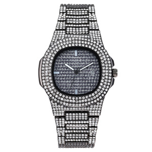 Jam Tangan Kristal Uniseks Pria/Wanita Mewah Jam Tangan Es Berkilau Oblong Perak/Emas Jam Tangan <span class=keywords><strong>Analog</strong></span> Berlian Kuarsa Modis - Product Image 5