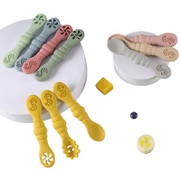 Voedselveilige siliconen kinderbestek 3-delig servies lepelset kindertraining leer eten lepel fruit puree lepel