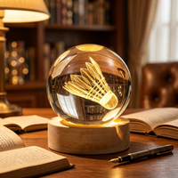 Lámpara de Noche de Cristal con Grabado Láser 3D Personalizado, con Base de Madera, Lámpara LED con Temática Deportiva, Recuerdo, Venta al Por Mayor