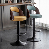 Kursi Bar Tinggi Gaya Nordic, Furnitur Meja Bar, Logam Emas, Sandaran Kayu, Mewah, Kulit, Modern, Kursi Tinggi untuk Meja Bar