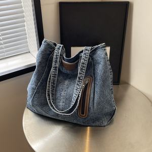 Sac à bandoulière unisexe en jean style rétro, sac fourre-tout simple en toile vintage avec poche en jean, toutes saisons - Product Image 2