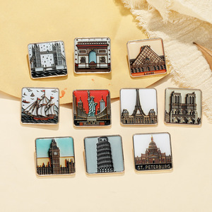 Broches en métal de bâtiments célèbres du monde entier, Big Ben Londres, Tour Eiffel <span class=keywords><strong>Paris</strong></span>, émail doux doré, badges de revers, broches de chapeau - Product Image 3