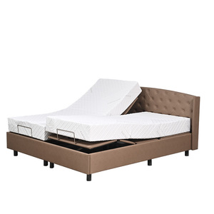 Cama de Cuidado en el Hogar con Compartimento Dividido, Altura Ajustable, Color Café, Estilo Moderno, Totalmente Tapizada, Madera Sólida SPR-033 - Product Image 1