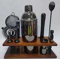Ensemble de barman de luxe en acier inoxydable coloré de 11 pièces, durable, avec support en bambou, coffret cadeau de voyage, 750 ml
