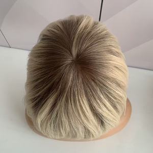 Peluca de Cabello Corto con Parte Superior de Seda y Encaje Mono, Cabello Virgen Europeo para Mujeres Blancas, <span class=keywords><strong>Pelucas</strong></span> Médicas para <span class=keywords><strong>Alopecia</strong></span> y Pérdida de Cabello, Envío Inmediato - Product Image 3