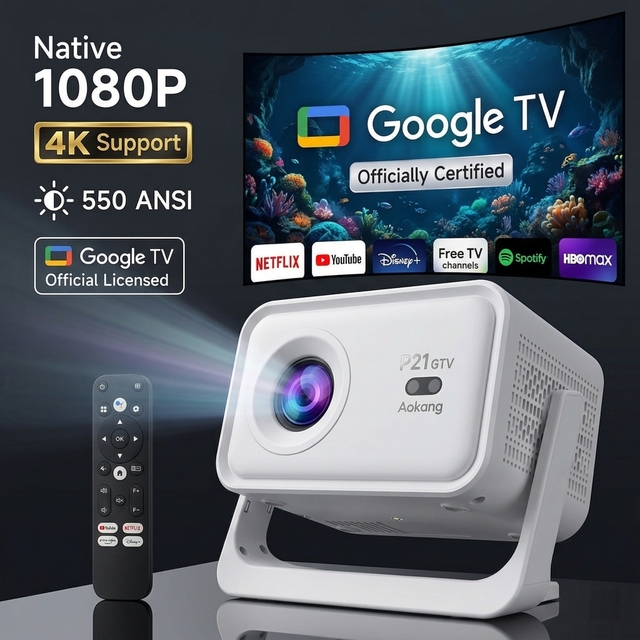 Official Licensed Google TV 4K Smart Projector Auto Focus 4D Keystone Dual WiFi BT 5.0 Certified Beamer System