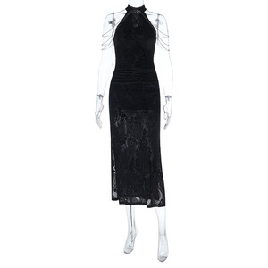 Abito Cheongsam Gotico Scuro da Donna con Colletto Rialzato Senza Maniche, Spacco Alto, Vestito Aderente Elegante Stile Vintage Y2K - Product Image 3