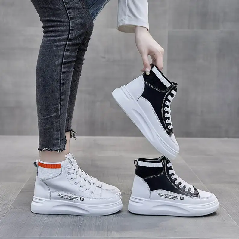 גבוהה למעלה נעליים יומיומיות חיצוני נשים נעלי הליכה טרנדי טריז פלטפורמת ליידי sneaker