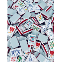 160 Pièces de Mahjong Américain en Acrylique Marbré Beige, Motif Veine de Pierre, Gravure Coq et Fleur, Ensemble de Jeu