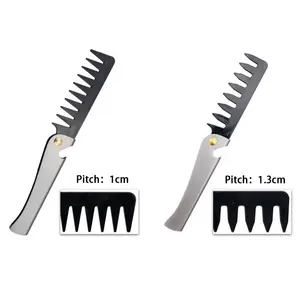 Professional Styling Hair Comb Wide Tooth Stainless Steel Folding Pocket Oil Beard Comb Barber For Salon Home Travel Use