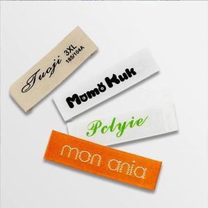 Étiquette de vêtement tissée pliée en serre-coton, étiquette d'entretien personnalisée avec logo privé, étiquettes imprimées en coton - Product Image 3