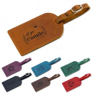 Étiquette de bagage en cuir de vachette moderne avec gravure personnalisée, étiquette de valise en cuir Crazy Horse pour voyage d'affaires, pendentif de sac à cartes tendance, cadeau - Product Image 1