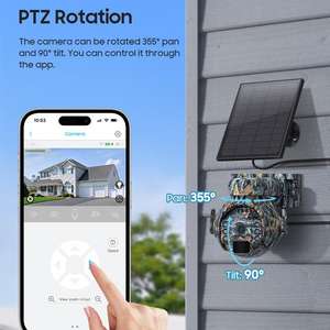 Cámara de Seguridad UBOX IP65 3MP con Energía Solar, Batería, PIR, Mini Cámara Inalámbrica de Camuflaje para Caza, 4G Wifi PTZ, Cámara de Red Solar - Product Image 2
