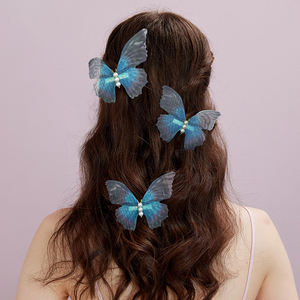 复古雪纺蝴蝶珍珠发夹森林风格甜美女孩派对气质鸭嘴发饰 - Product Image 6