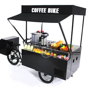 Oem Klassieke Mobiele Straat Multi-Functionele Voedselautomaat Kiosk Aangepaste Ijs Koffie Fiets Trike Met Vriezer Elektrische Lading