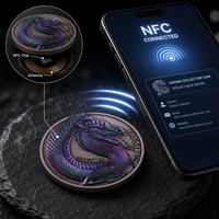 Pièce de monnaie NFC personnalisée de haute qualité, fabricant OEM, pièce de monnaie de collection mythologie nordique irisée en relief, certificat numérique