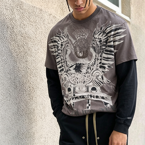 Camiseta de Manga Larga Personalizada, Extra Grande, Estilo Vintage, Lavado Ácido, Doble Capa, para Hombre, Algodón, Impresión <span class=keywords><strong>DGT</strong></span>, Estilo Y2K, Streetwear, OEM, ODM - Product Image 2