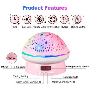 Proyector de luz con forma de Seta para el hogar, dispositivo de proyección con rotación de 20121 grados, luz nocturna, Estrella estrellada, 360 - Product Image 3