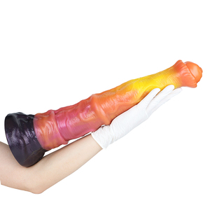 17.4 inç parlak turuncu at yapay Penis 3 kalın halka stimülatörü yetişkin Anal g-spot silikon eller serbest hayvan çift katmanlı Penis - Product Image 5