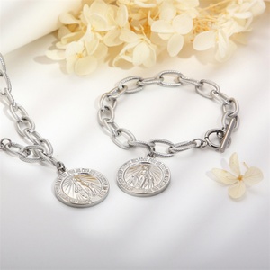 Fashion Round Charm 18k Gold Dubai <b>Bracelet</b> Coin Necklace Stainless Steel Jewelry Sets - Product Image 4