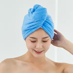 Custom Personalized Blue Wholesale Quick Drying Wrap Microfiber Hair Towel With Buttons Twist For Women