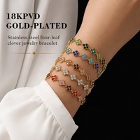 Bracelets en acier inoxydable plaqué or 18 carats PVD avec pendentif trèfle à quatre feuilles orné de strass brillants et délicats, bijoux tennis arc-en-ciel pour femmes