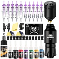 Kit de stylo à tatouer sans fil à succès transfrontalier avec écran LED, batterie rechargeable et réglage de la tension 0.1V en aluminium WTK-106