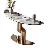 Console moderne en marbre doré avec éclairage intelligent à capteur, meuble d'appoint robuste et facile à nettoyer pour entrée, salon, couloir