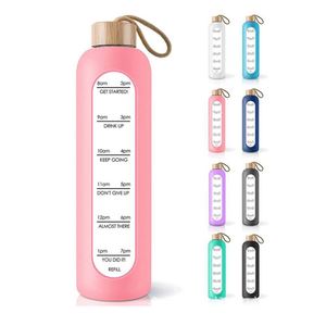Customized Business Giveaways Promotional Glass Water Bottles Bamboo Lid for Sport Events Gym <b>Gifts</b> - Product Image 1
