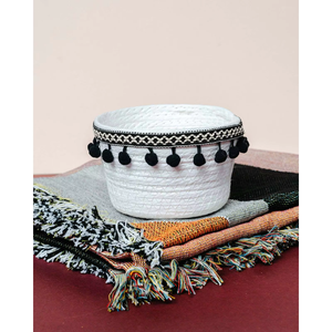 Cute Small Oval Cotton <b>Rope</b> Woven Decorative <b>Storage</b> <b>Basket</b> Pom Pom Living Room Bedroom for Living Room Bedroom - Product Image 1