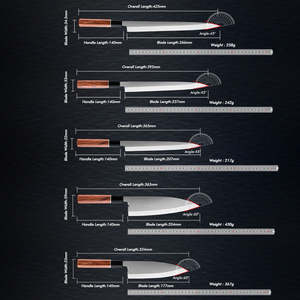 Set di coltelli da pesce per Sushi giapponesi fatti a mano-Yanagiba Kiritsuke <span class=keywords><strong>Deba</strong></span> con manico in ebano e palissandro nero - Product Image 5