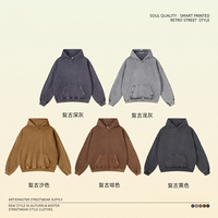 Sweat à capuche vintage épais 420G pour homme, coupe ample, imprimé automne, teint à la cire, délavé, tendance, marque, doublure en pur coton