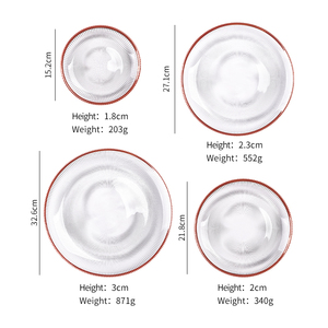 Wholesale Rose Gold Rimmed Transparent Stripe <strong>Crystal</strong> Glass Plate Set Creative Charger Plate Fruit <strong>Dishes</strong> Bowl for Wedding Party