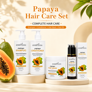 Ensemble de soins capillaires à l'extrait de <span class=keywords><strong>papaye</strong></span> biologique naturel 4 en 1 Shampoing lissant Après-shampoing <span class=keywords><strong>Masque</strong></span> capillaire et kit de traitement à l'huile essentielle - Product Image 3