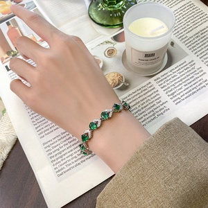 High Quality Eco-friendly Copper 6.5mm Green Cubic Zirconia Link Chain <b>Bracelet</b> Elegant Femme for Refined Daily Wear - Product Image 6
