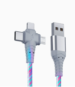 สาย <span class=keywords><strong>USB</strong></span>-C แบบหมุนได้สามหัวในหนึ่งเดียว พร้อมปลอกหุ้ม TPE และตัวนำทองแดงแท้ สำหรับการชาร์จเร็วโทรศัพท์มือถือ 5A/6A - Product Image 1