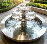 Fontaine d'eau ronde à deux niveaux en acier inoxydable poli, sculpture d'eau en métal à double couche pour jardin de villa - Offre Spéciale