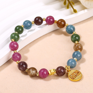 JD Gems Femme Pierre de Guérison Nouvel An Bijoux Cadeau Imitation Tourmaline Perles Bracelet avec Calcédoine <span class=keywords><strong>Gourde</strong></span> Lucky Brand Charm - Product Image 2