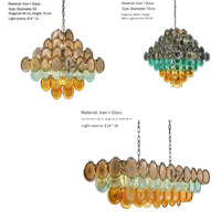 Lustre suspendu de luxe en verre de Murano multicouche carré doré pour plafond haut, idéal pour salon et projets hôteliers