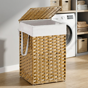 <b>Rectangular</b> Natural Water Hyacinth <b>Storage</b> <b>Basket</b> With Lid And Handles For Laundry Organization Rustic Style - Product Image 2