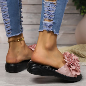 Sandales compensées à semelle épaisse et motif floral, style romain, pour femme, collection été 2025 - Product Image 4