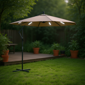 Parasol de jardin cantilever taupe 118,1 pouces avec lumières LED, mât en acier, pour usage extérieur - Product Image 2