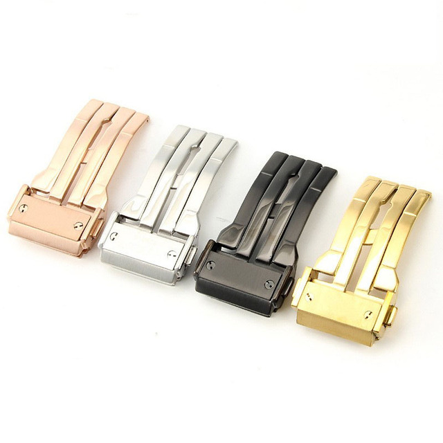 Yunse WB-029 Fashion Smartwatch Stainless Steel Buckle Watch Band Foldover Clasp for Rubber Strap 18/20/22/24mm Durable